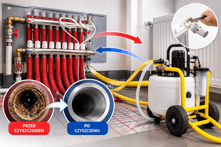 Czyszczenie instalacji CO we Wrocławiu – płukanie grzejników pompą płuczącą